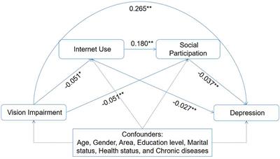 Self-reported visual impairment and depression of middle-aged and older adults: The chain-mediating effects of internet use and social participation